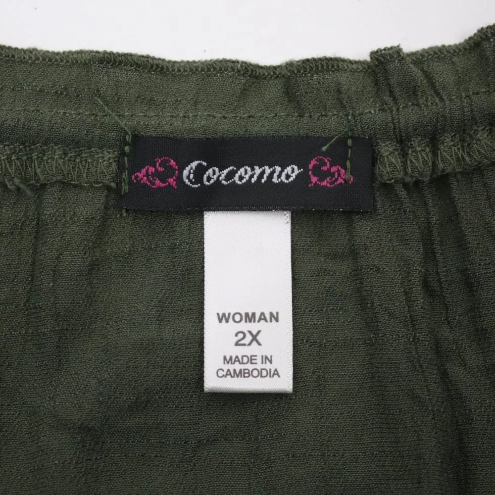 Cocomo Womens 2X Embroidered Peasant Crinkle Boho Top - Picture 5 of 5